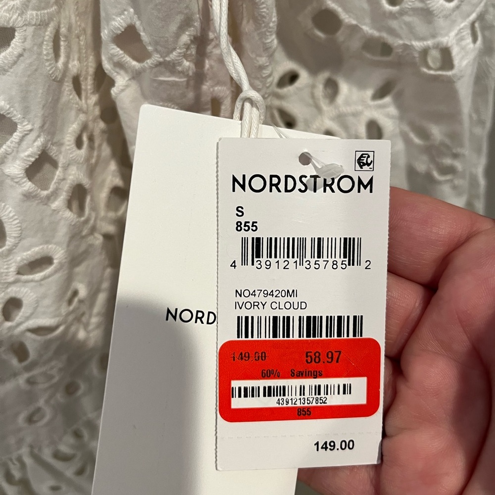 NWT Nordstrom White Eyelet Tiered Midi Dress, size Small - Picture 8 of 9